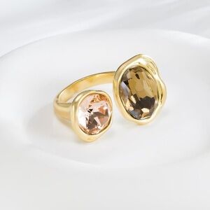 🆕 18k gold plated brass cocktail ring Australian crystal pink yellow champagne 8